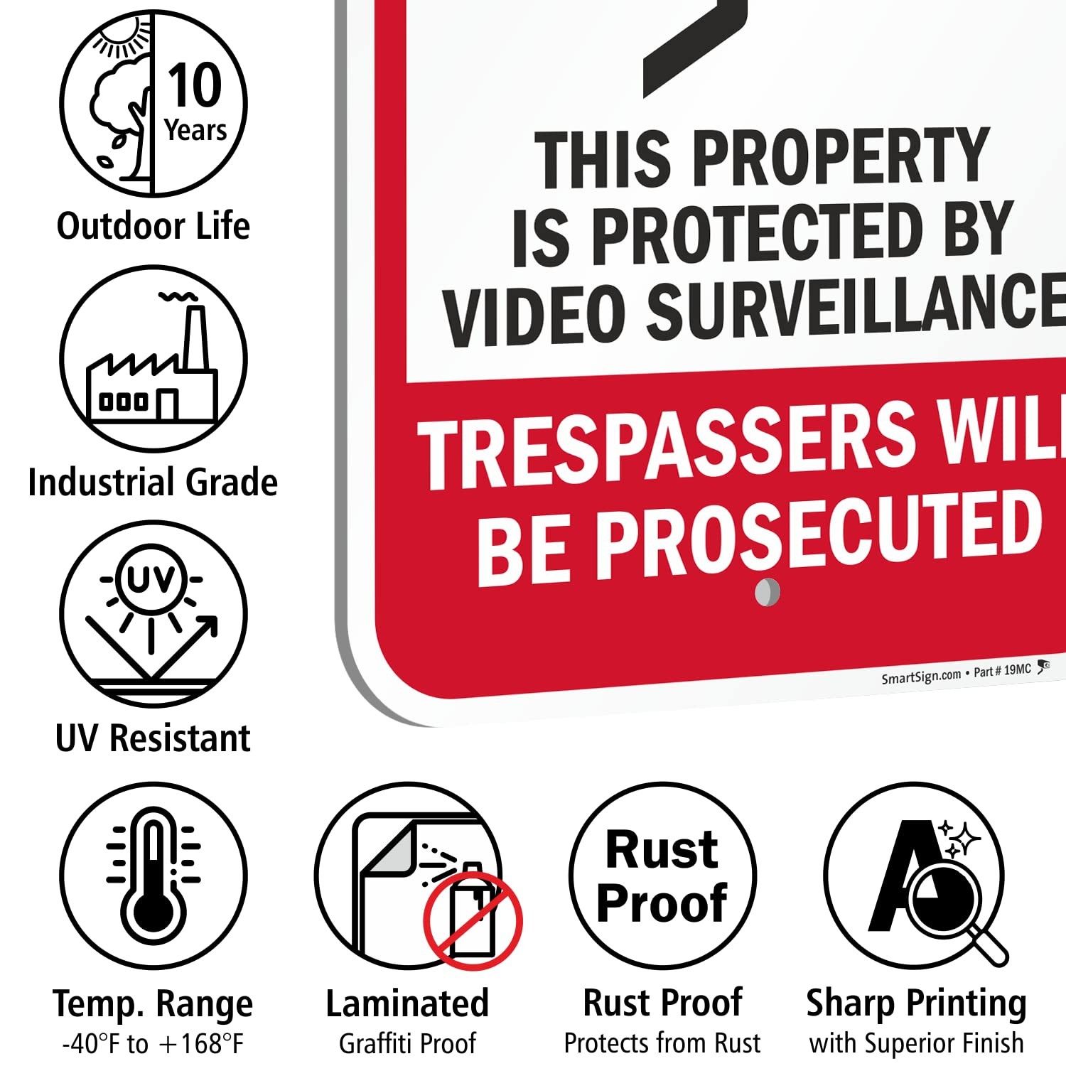 18×12 inch No Trespassing Sign, Video Surveillance, Metal, 63 mil Aluminum