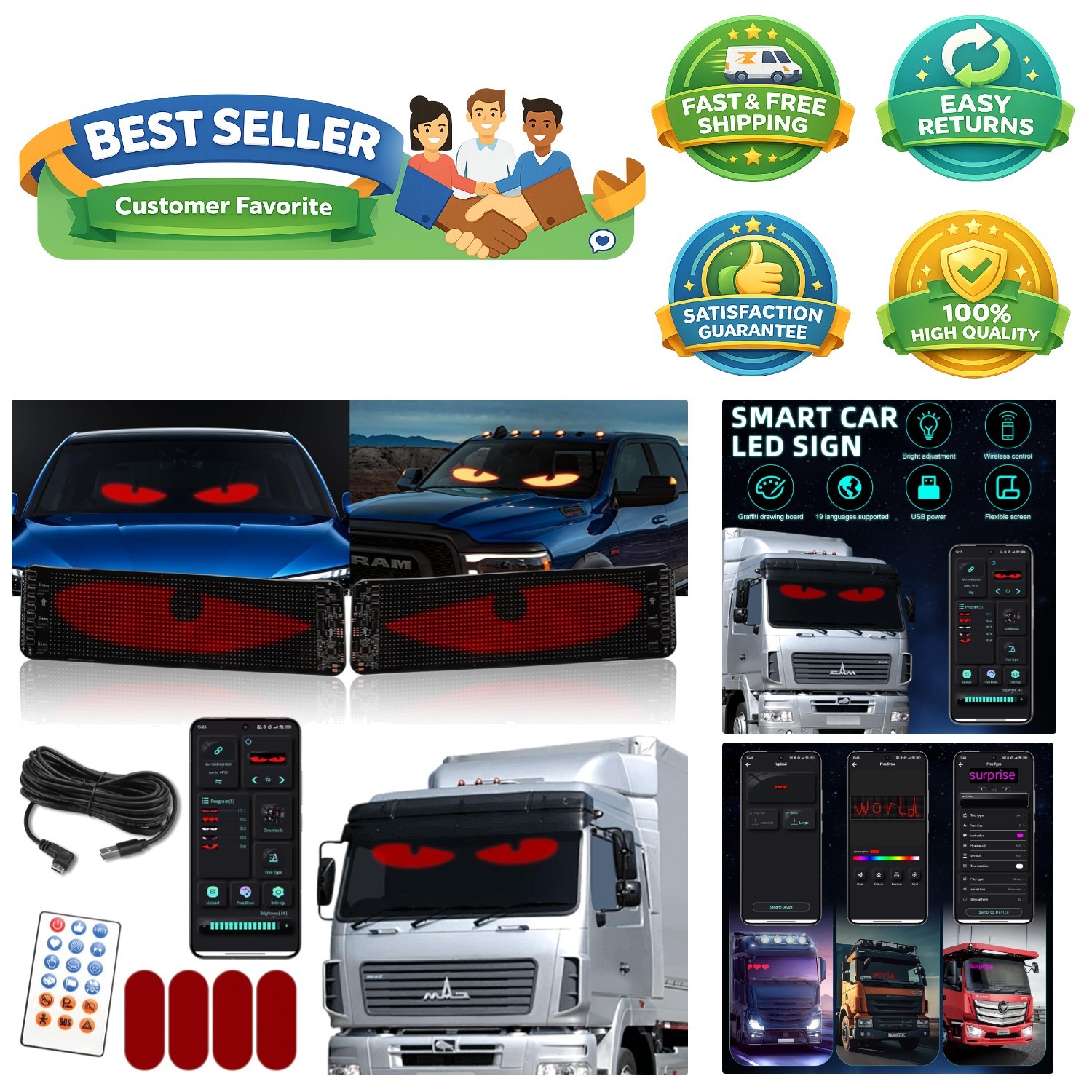 Customizable Devil’s Eyes LED Light Set for Car & Truck – Remote Control & App