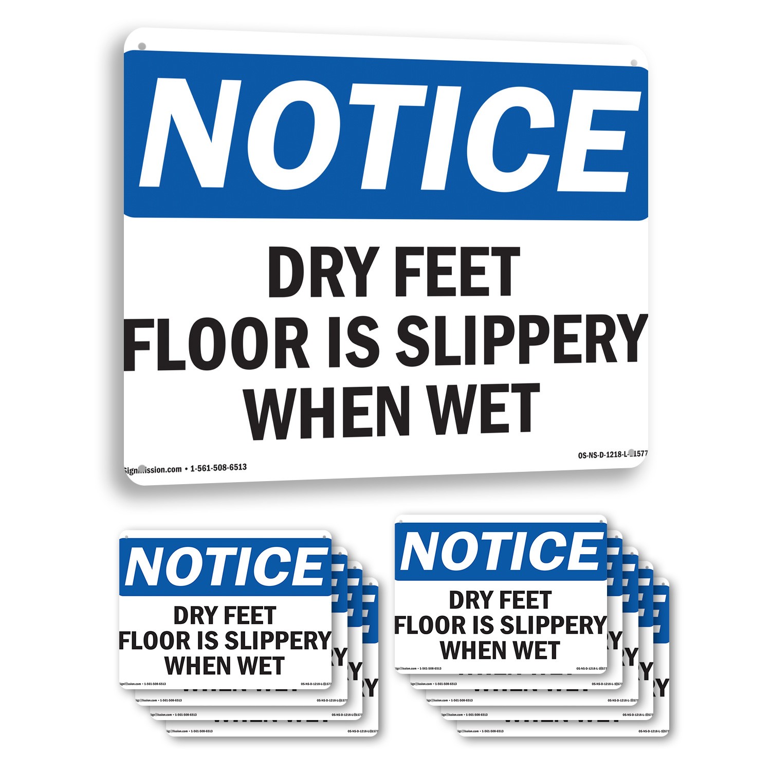 Dry Feet Floor Is Slippery When Wet OSHA Notice Sign Or Decal – 5 or 10 Pack