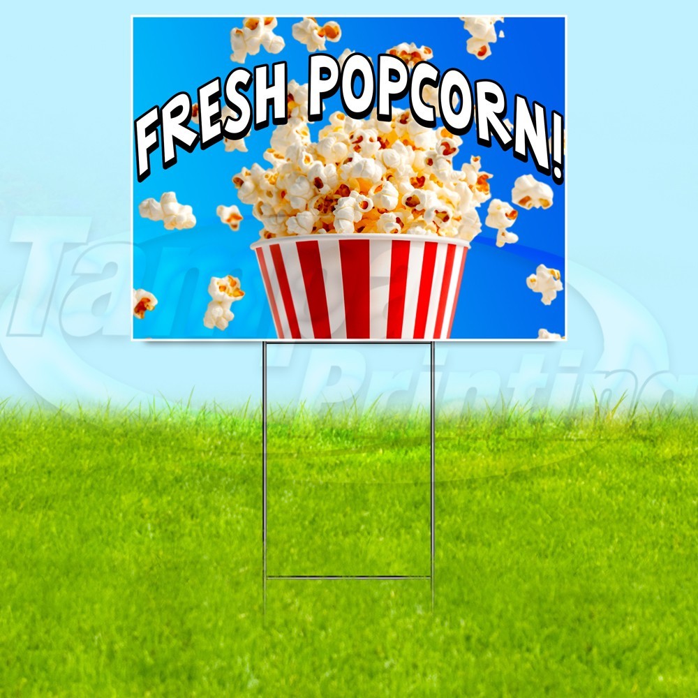 FRESH POPCORN 18×24 Yard Sign Snack Plastic Corrugated WITH STAKE USA YS07727
