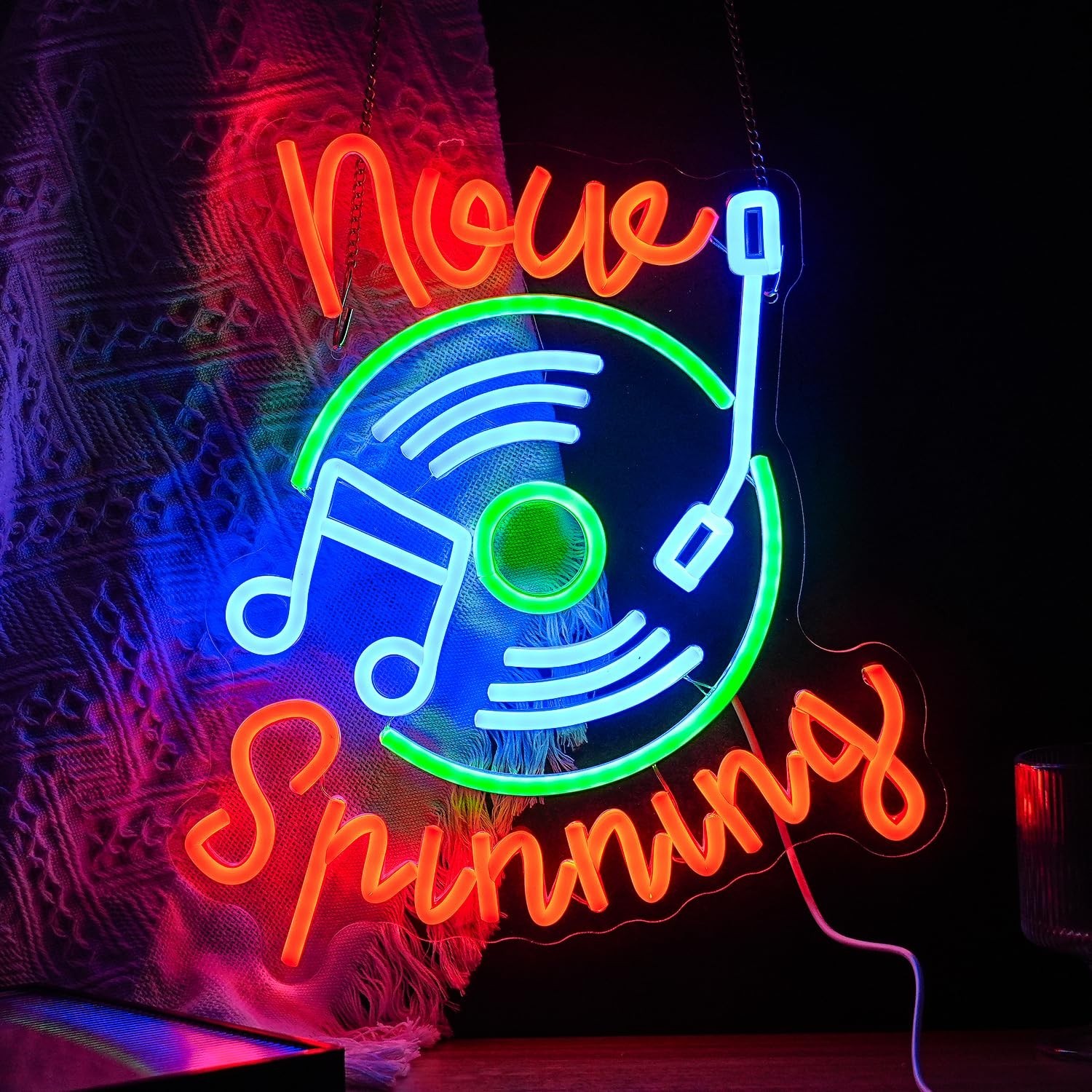 Record Neon Sign Led Music Sign Neon Light for Wall Decor Dimmable Now Spinni…