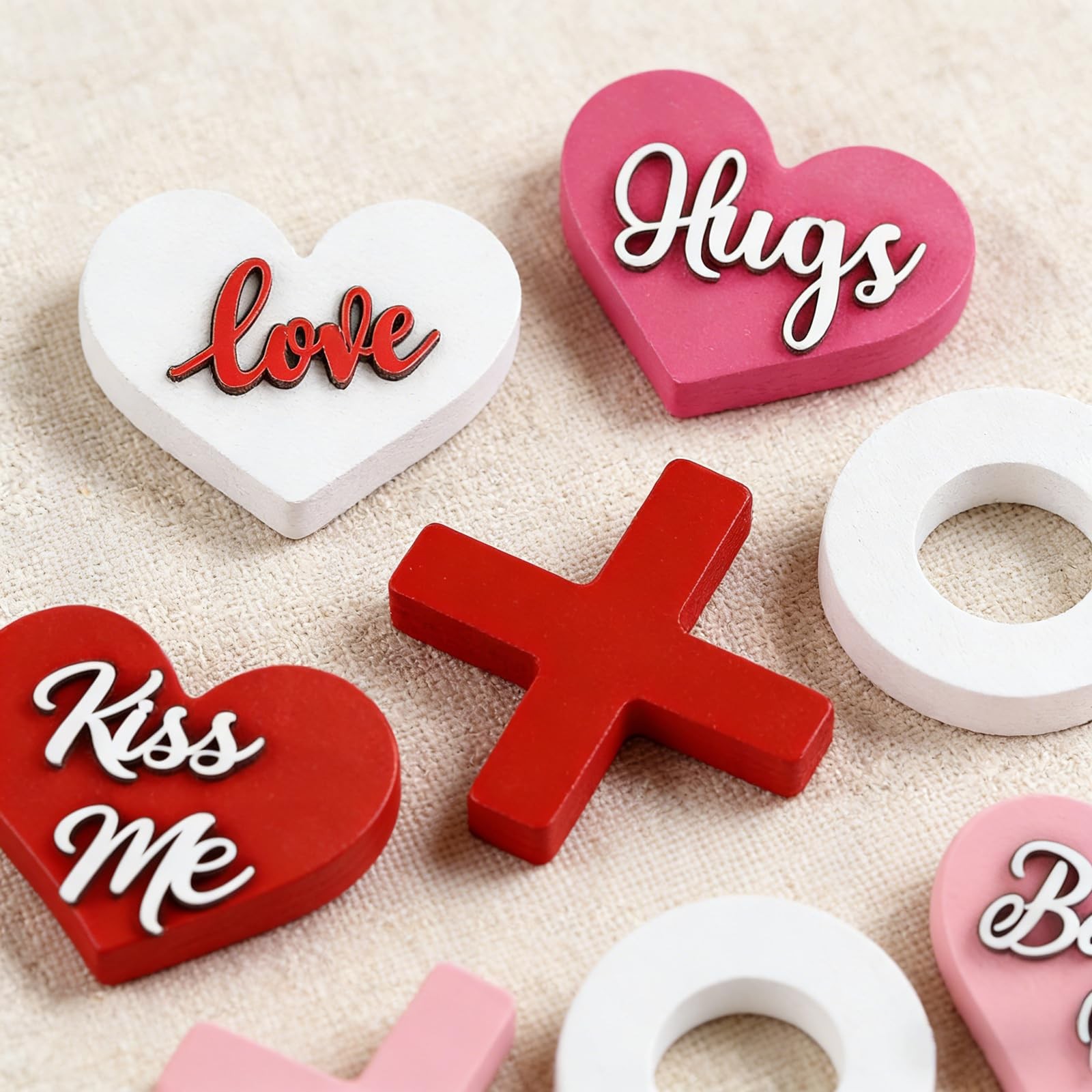8Pcs Valentine’s Day Wooden Heart XOXO Table Signs Valentines Tiered Tray Dec…