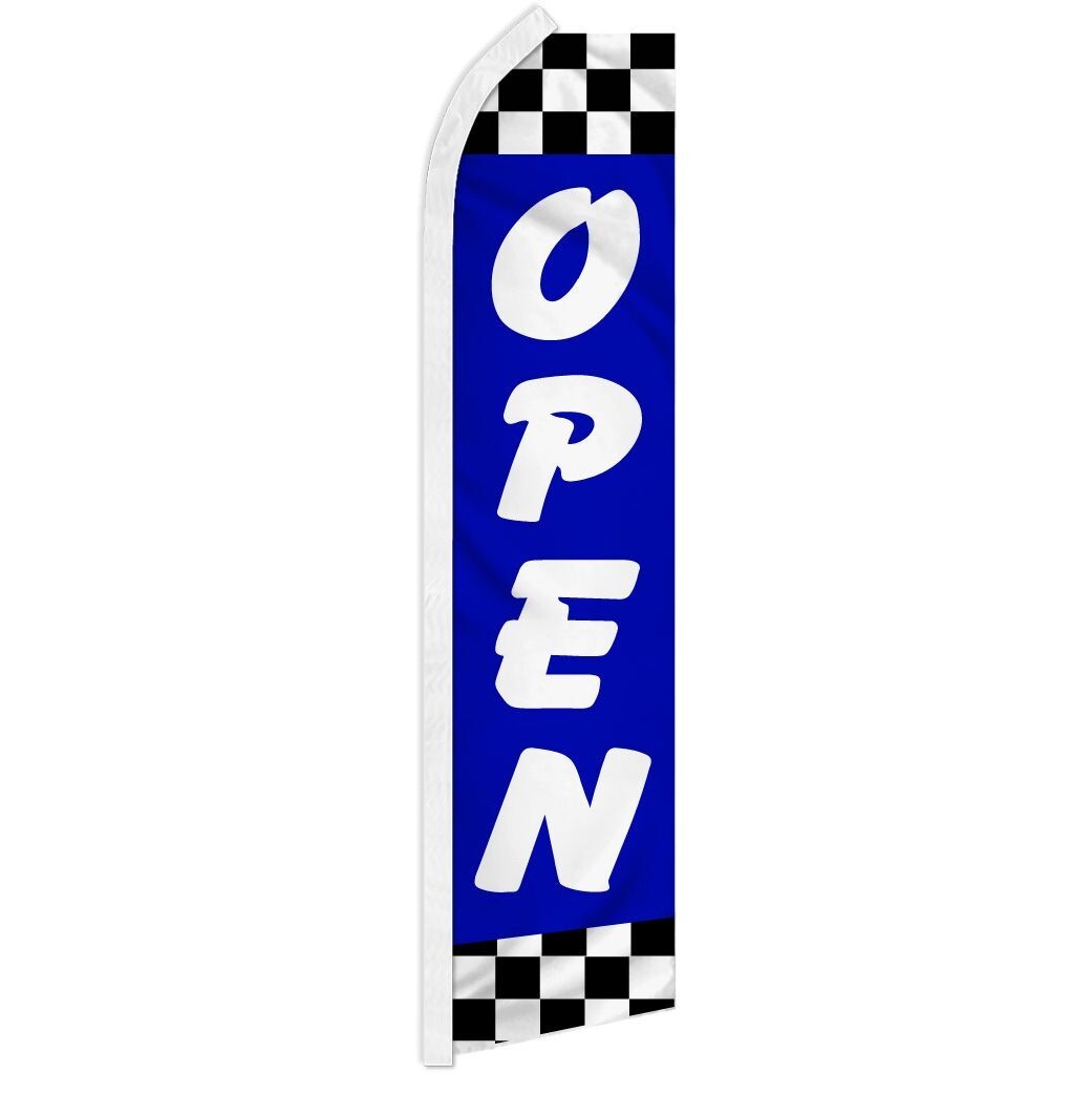 Blue Checkered Open Swooper Advertising Open Banner Flag for Auto Shops