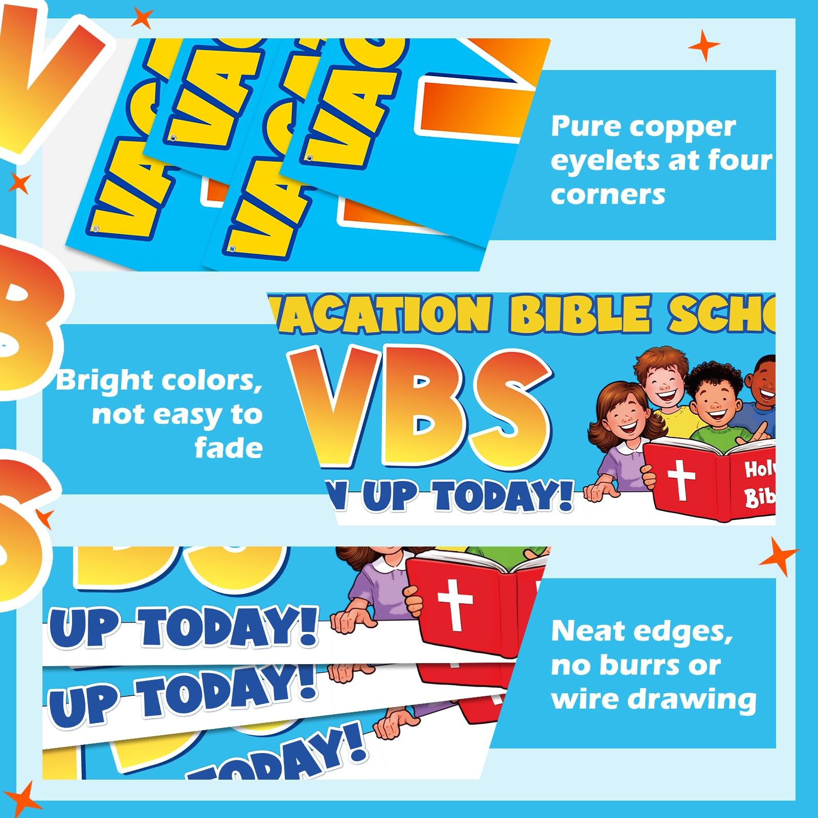Remagr 3×8 ft Vacation Bible School Polyester Banner Sign Metal Grommets