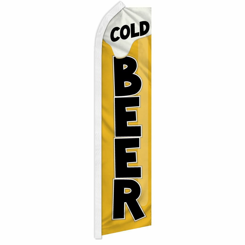 “COLD BEER” advertising super flag swooper banner business sign alcohol liquor