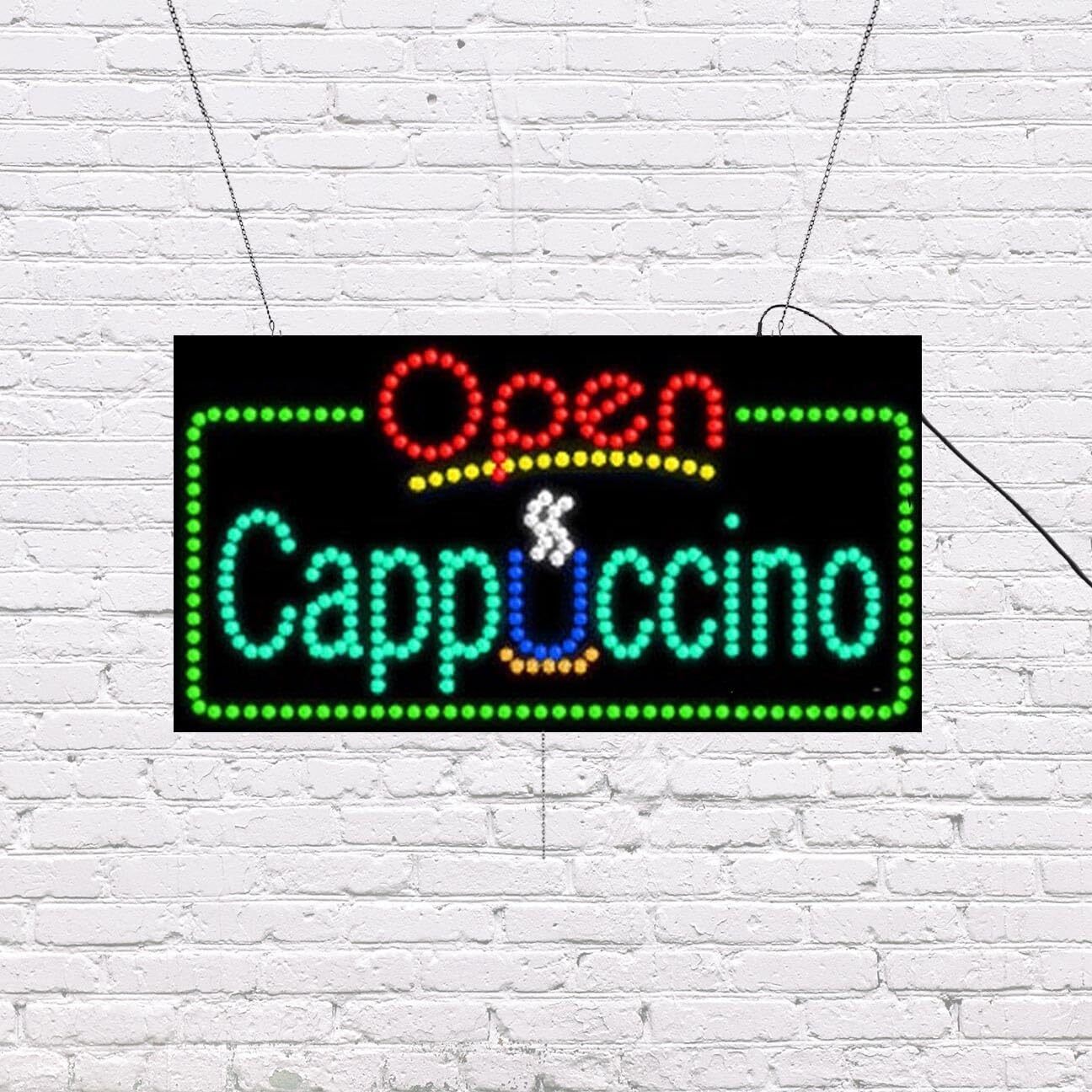 LED Open Cappuccino | Light-up Sign | 31″W x 17″H x 2″D
