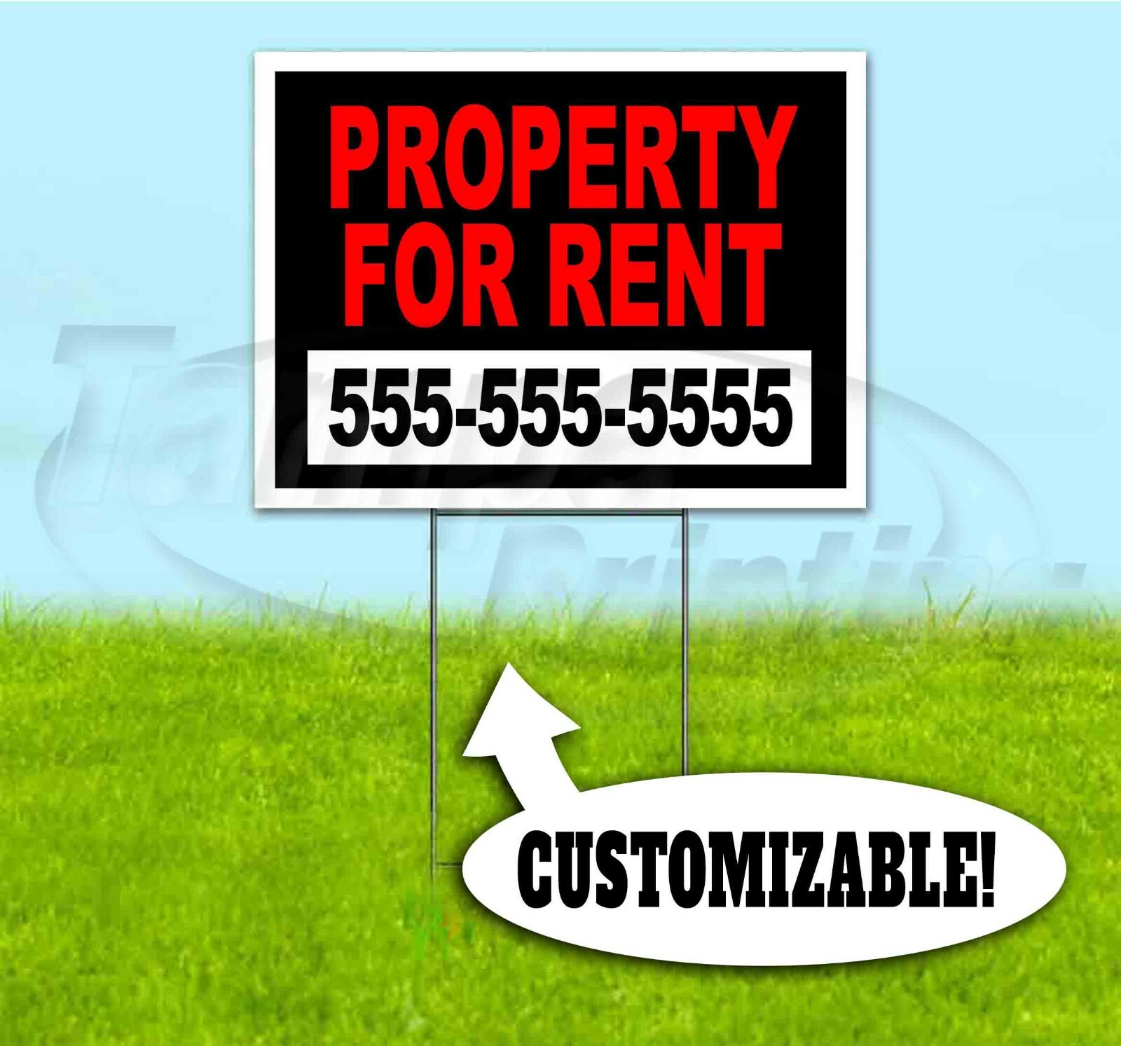 PROPERTY FOR RENT CUSTOM PHONE 18×24 Yard Sign WITH STAKE Corrugated Bandit