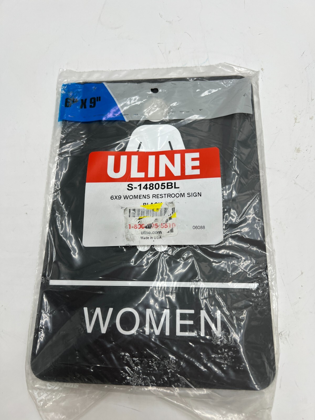 QTY 2 ULINE Plastic Women Restroom Sign S-14805BL Black 9″ x 6″