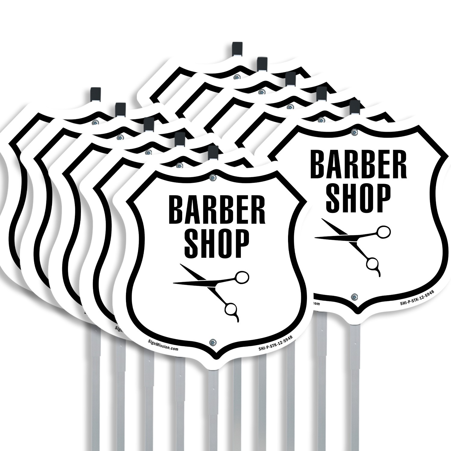 Barber Shop Shield Shaped Sign With Stake Weather Resistant Crafted in the USA