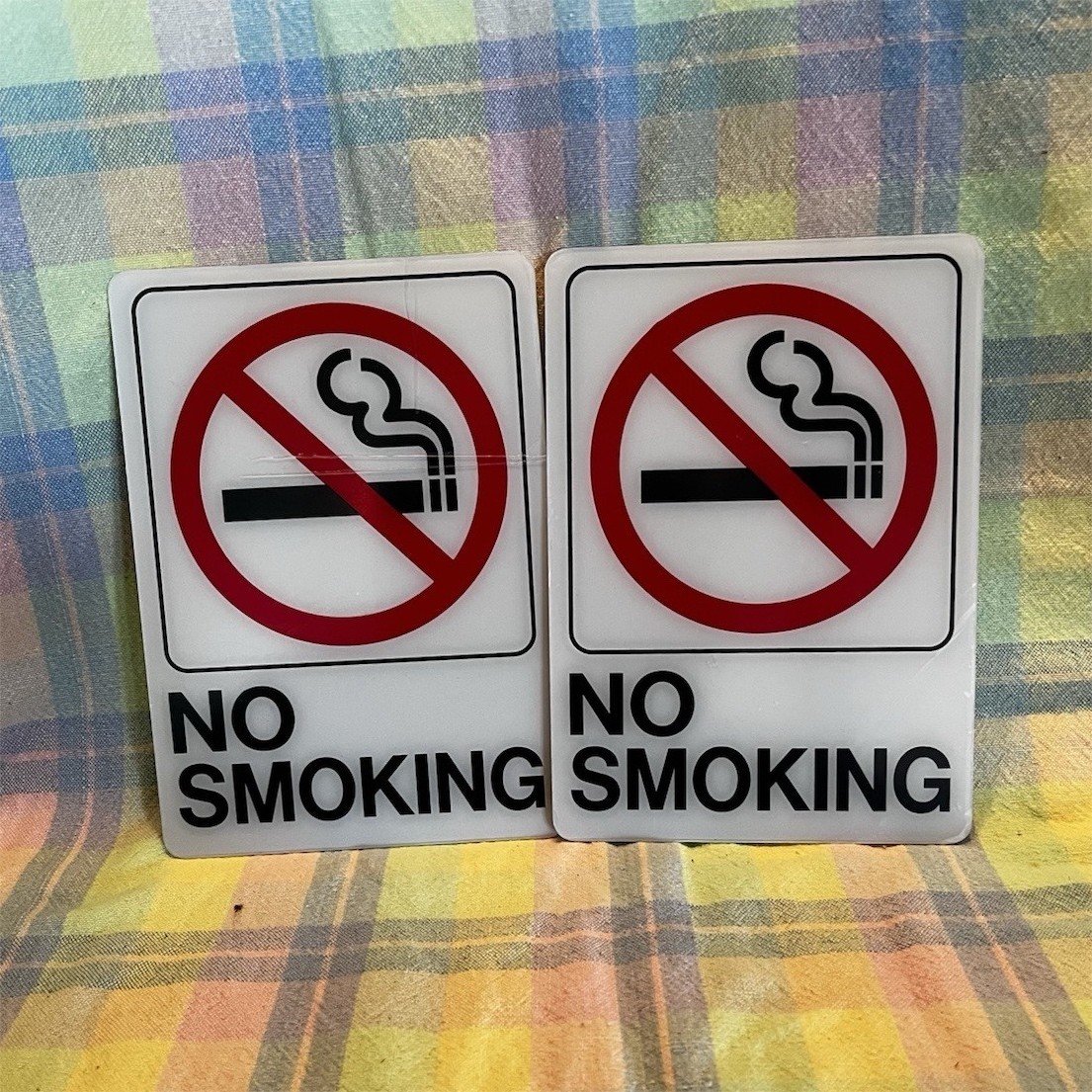 Plastic No Smoking Signs Set of 2 White Red Black Horizontal Business