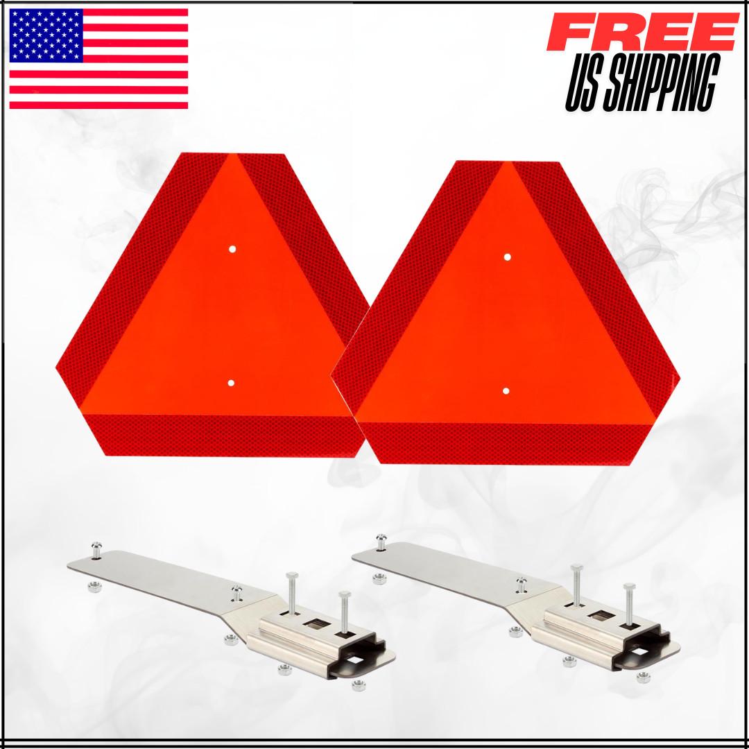Slow Moving Vehicle Sign W/ Mounting Bracket Triangle Aluminum Sign 2Set