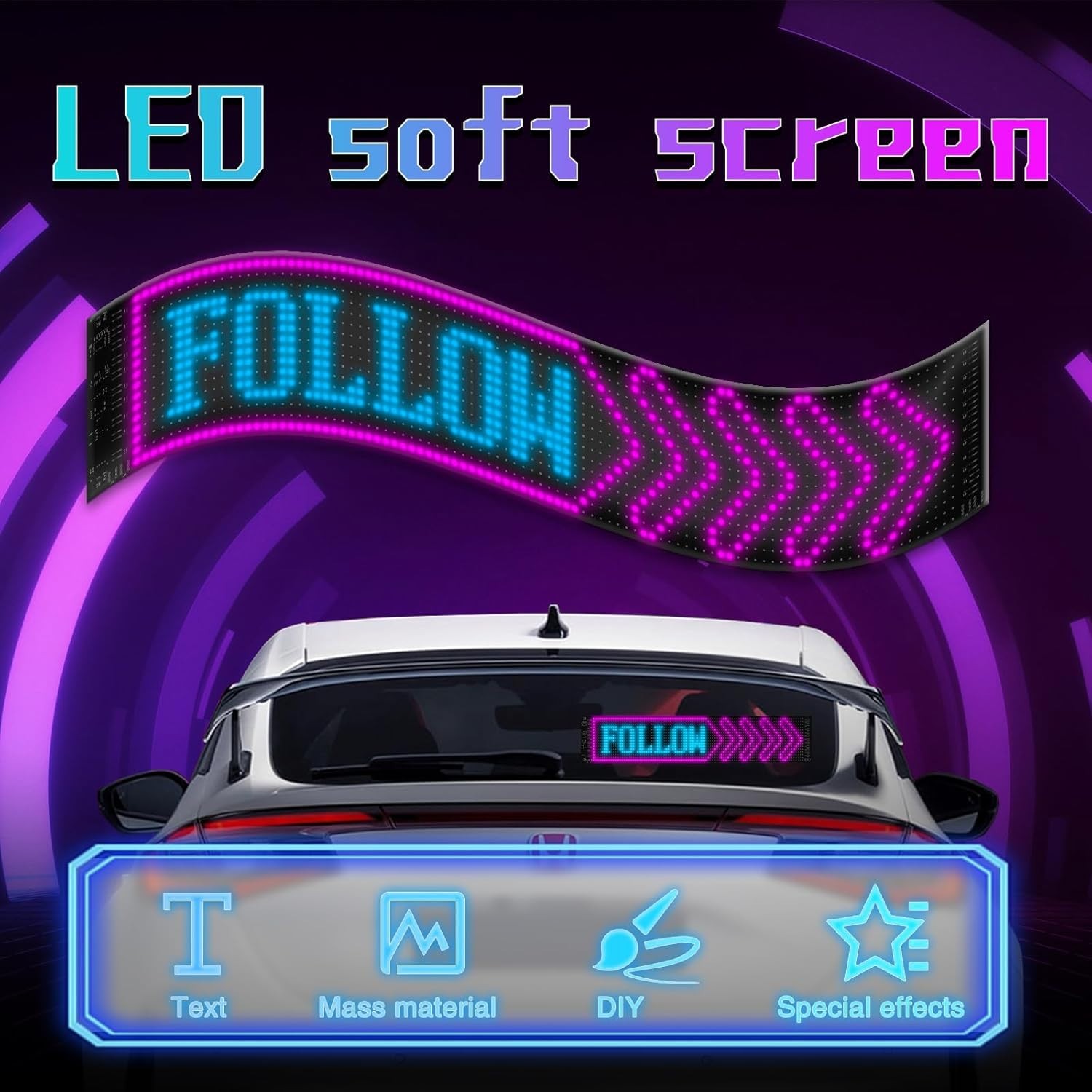 Custom Programmable LED Windshield Display for Cars, SUVs & Trucks – 12×59.5cm