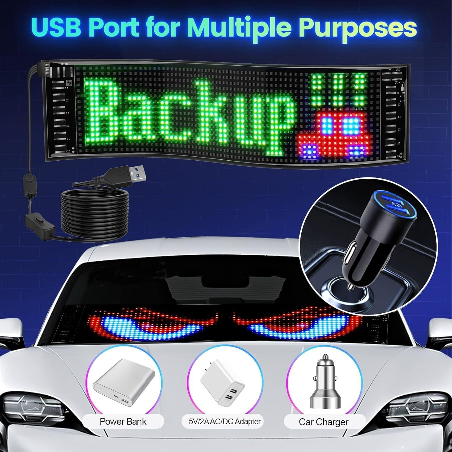 Programmable LED Car Sign – Bluetooth Controlled Scrolling Display, 15”x4”