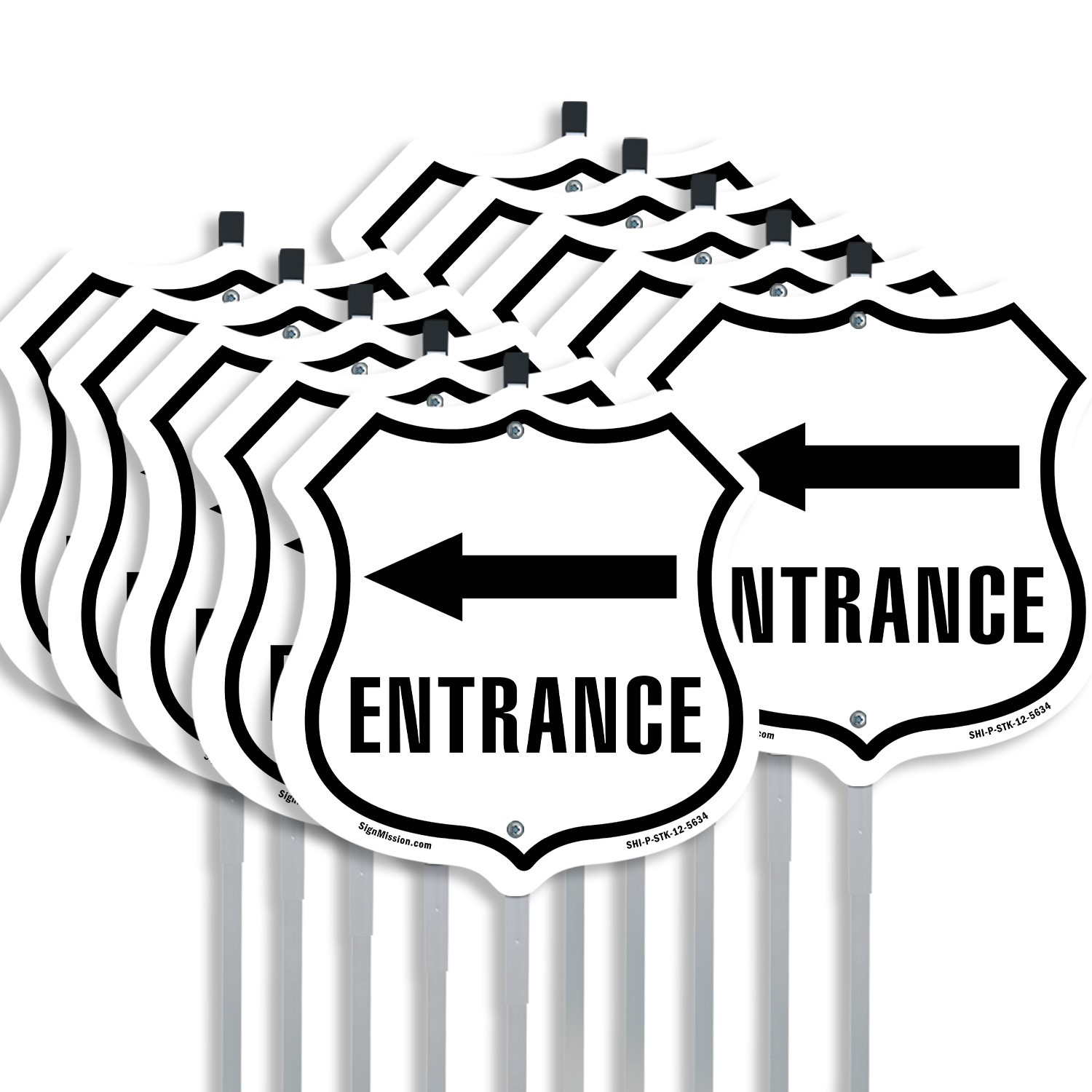 Entrance Left Shield Shaped Sign With Stake Weather Resistant Crafted in the USA