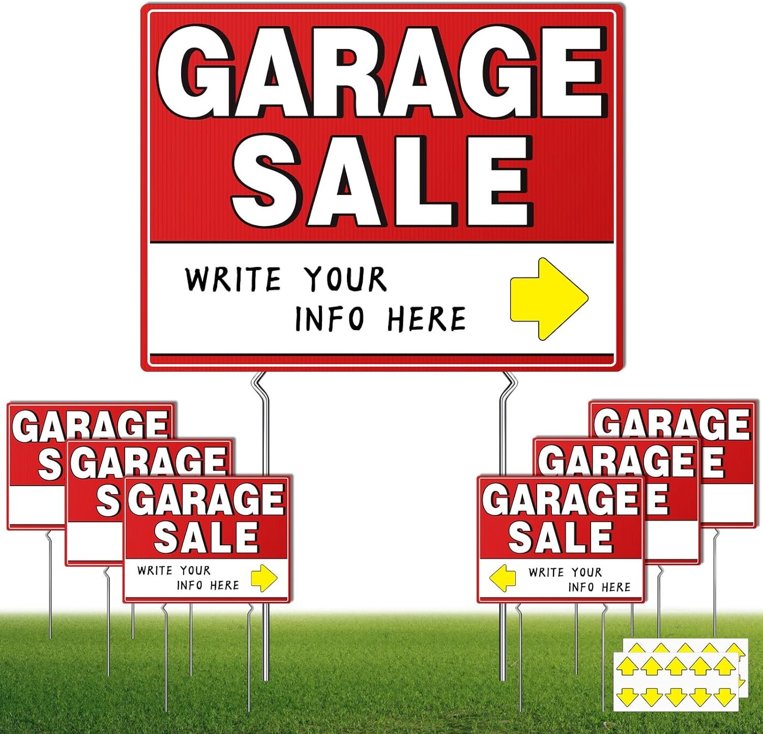 7 Pcs Garage Sale Sign With Metal Stakes, 17″ x 13″, Double-Sided With 20 Dir…