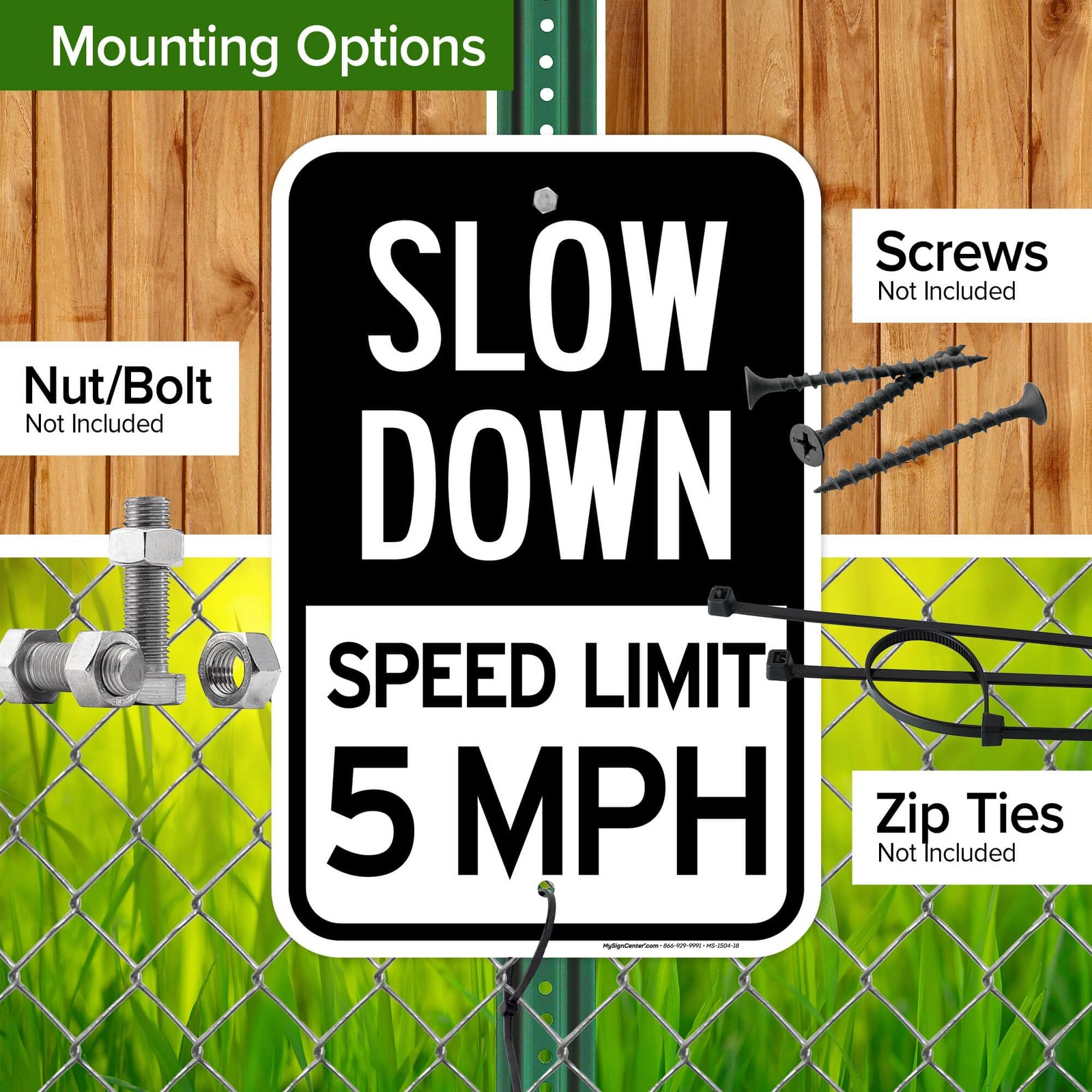 Slow Down Speed Limit 5 MPH Sign, 12 x 18, Reflective 0.63 Aluminum, Fade