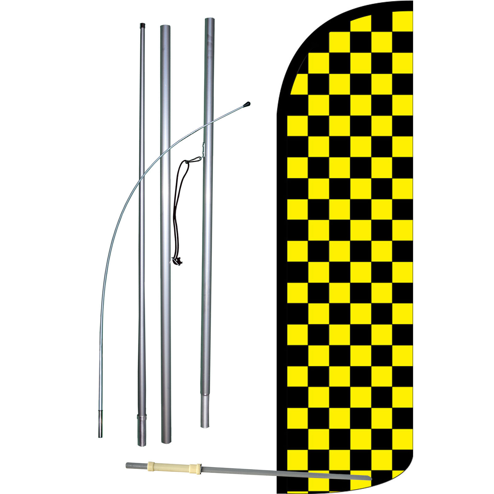 Checkered Yellow/ Black Complete Swooper Flag Bundle