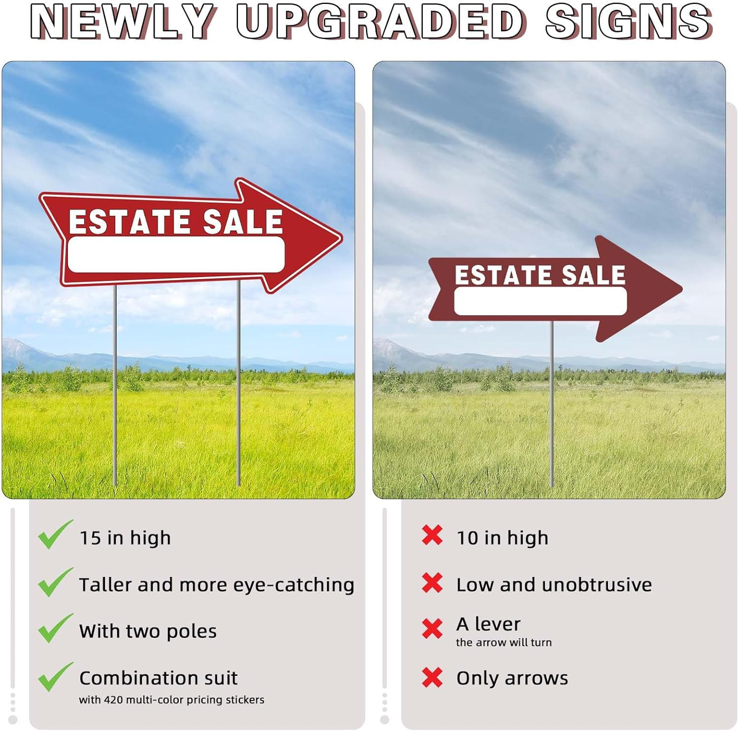 14Pcs Estate Sale Signs,17″ x 13″,Estate Sale Arrows Yard Sign Double Sided wth