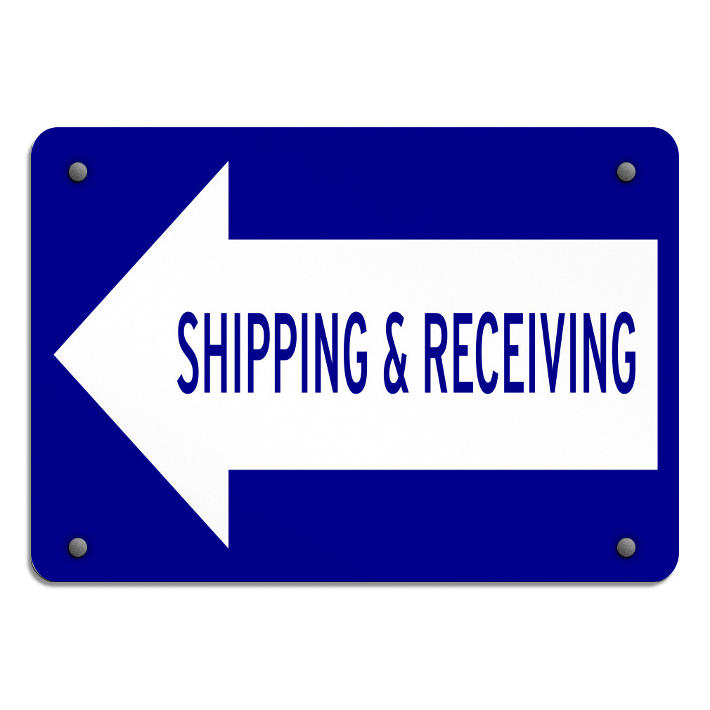 Horizontal Metal Sign Shipping Receiving with Left Arrow and