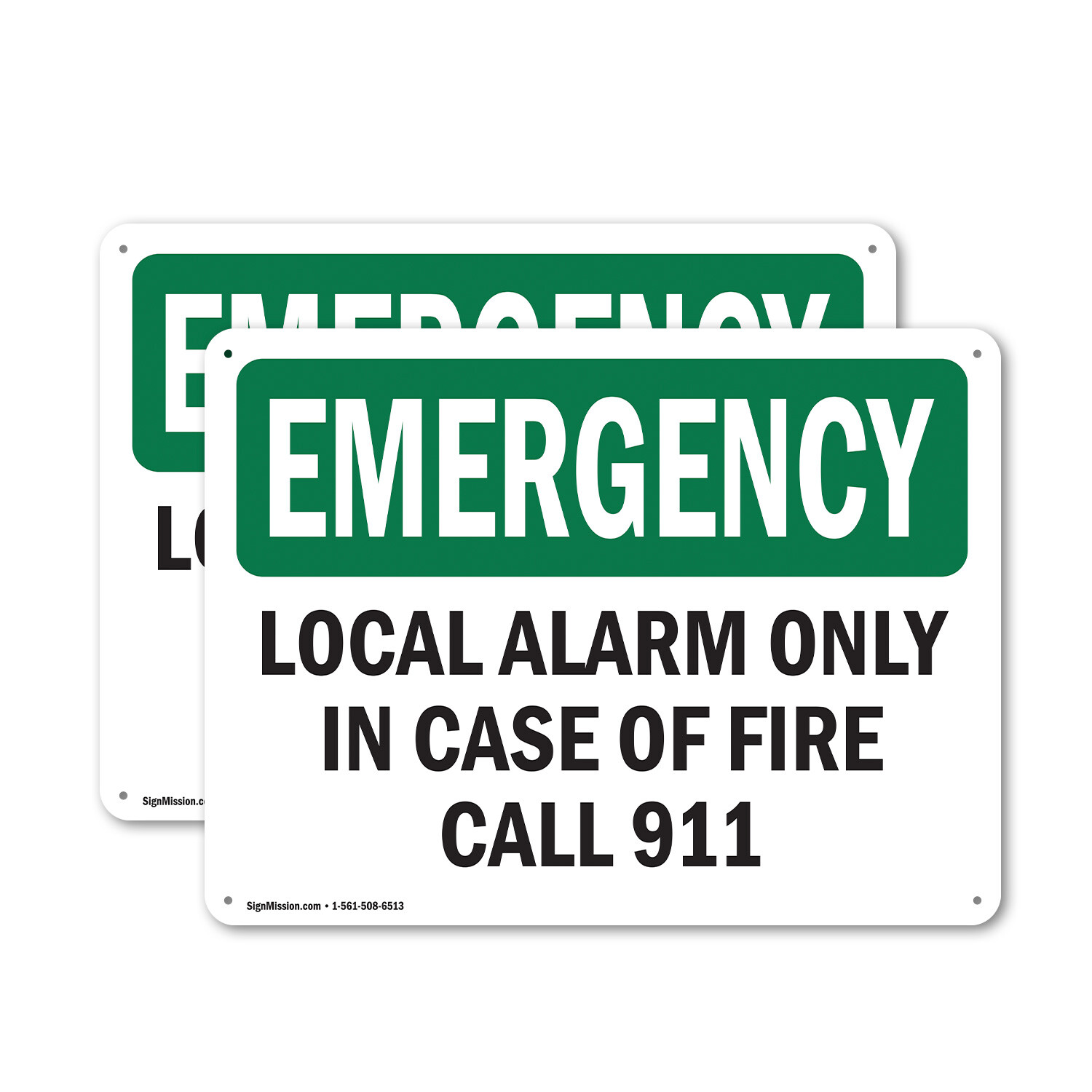 (2 Pack) Local Alarm Only In Case Of Fire Call 911 OSHA Emergency Sign Decal