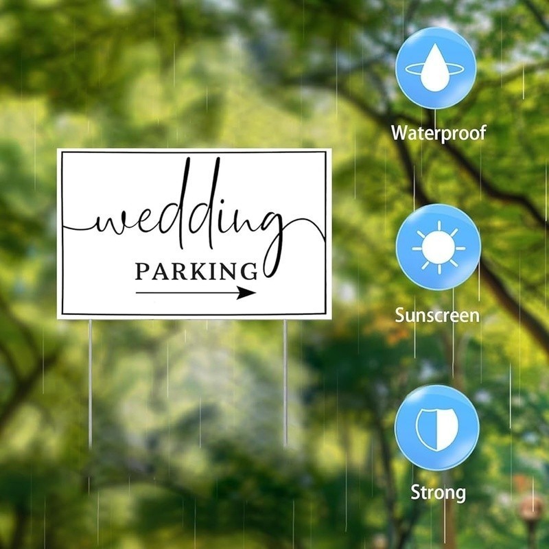 Double-Sided Wedding Parking Signs Metal Stakes Directional Arrow Signs Guests