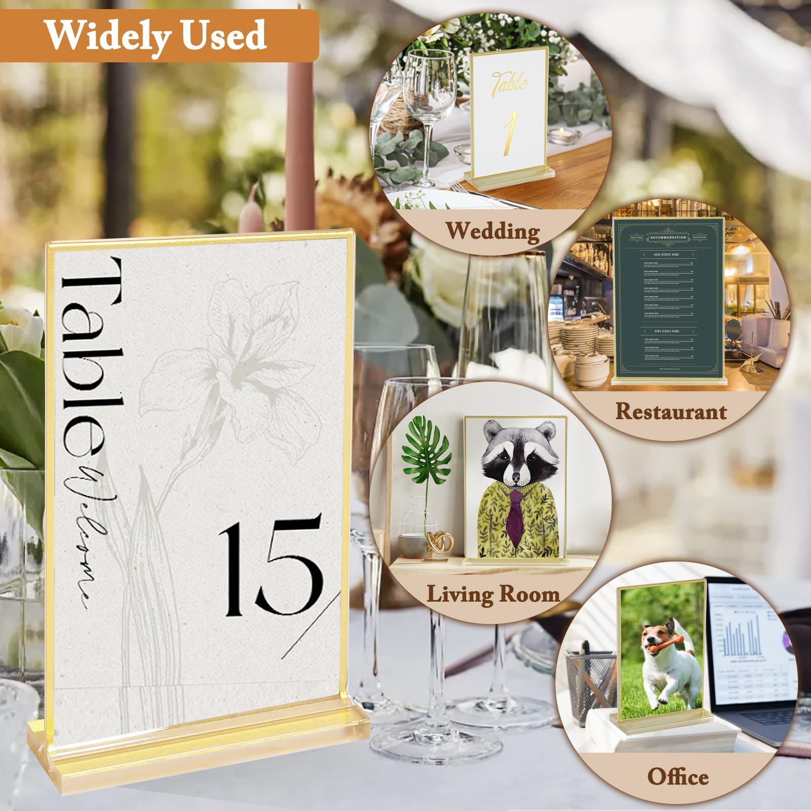 6 Pack 5×7 Inch Clear Acrylic Sign Holders, Double-Sided Gold Display Stand P…