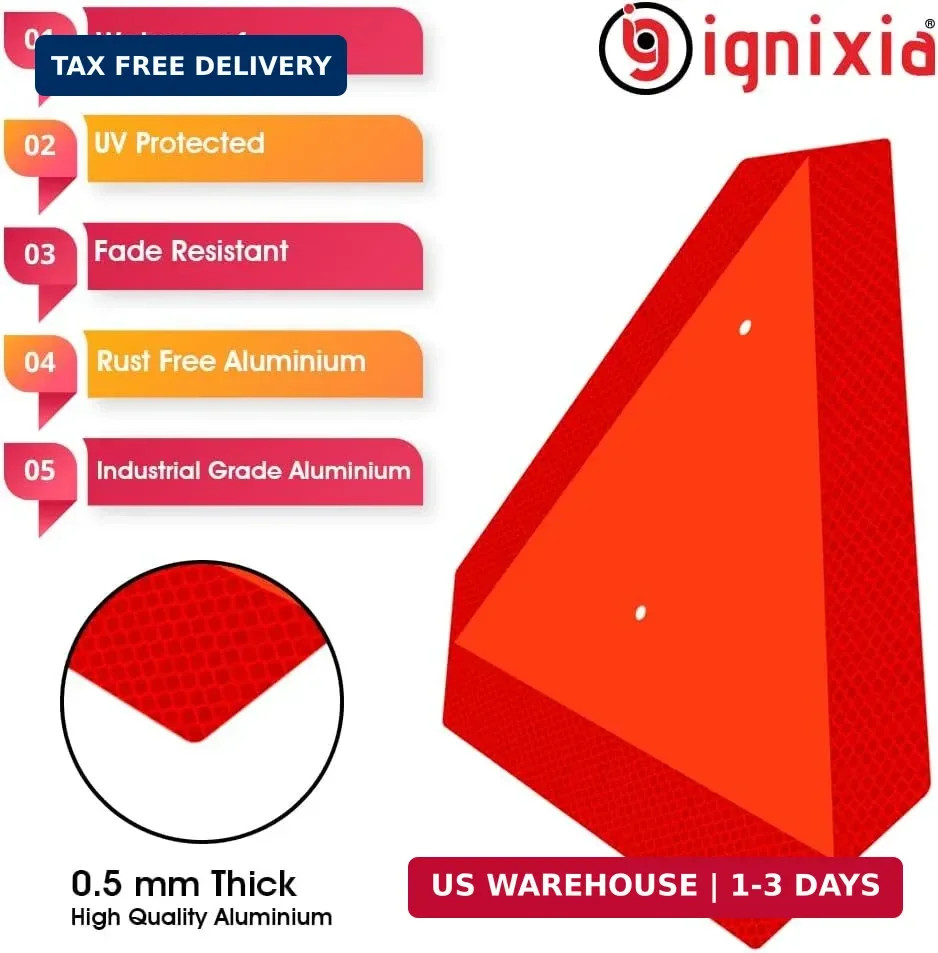 Ignixia Slow Moving Vehicle Sign, Rust free Aluminium Slow Moving Vehicle Triang