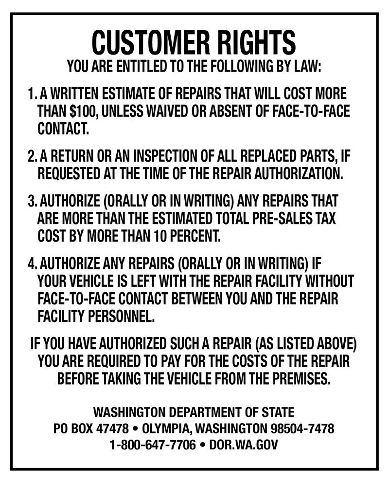 Washington State Auto Repair Poster Vinyl Banner Auto Shop Display