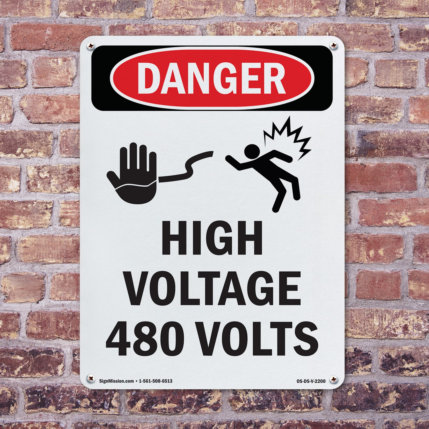 High Voltage 480 Volts OSHA Danger Sign Metal, Plastic, Or Decal – 5 or 10 Pack