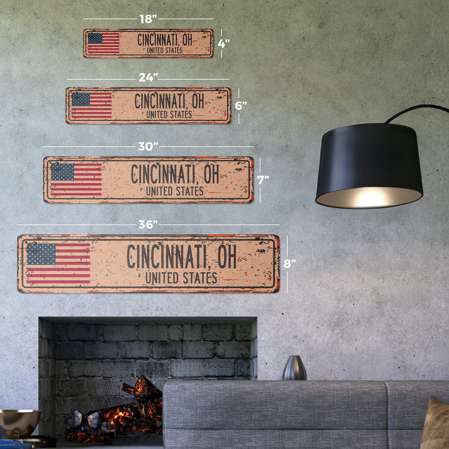 CINCINNATI OH UNITED STATES Vintage Street Sign American flag city country rust