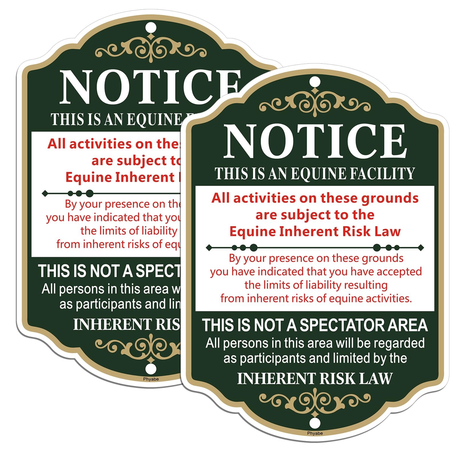 Equine Liability Sign, Statute Horse Barn Stable Farm – 2 Pack, 10 x 14 inch …