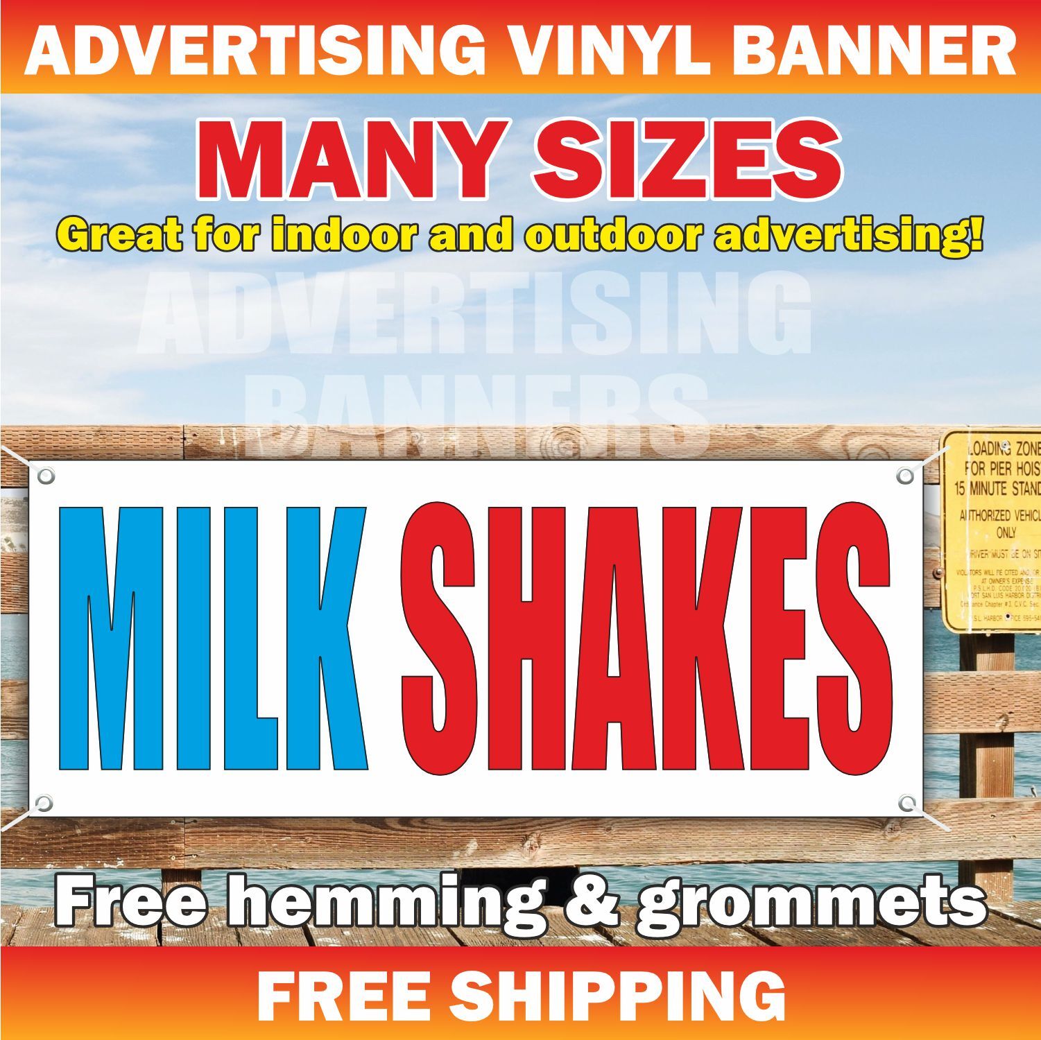 MILK SHAKES Advertising Banner Vinyl Mesh Sign ice cream treats dessert frozen