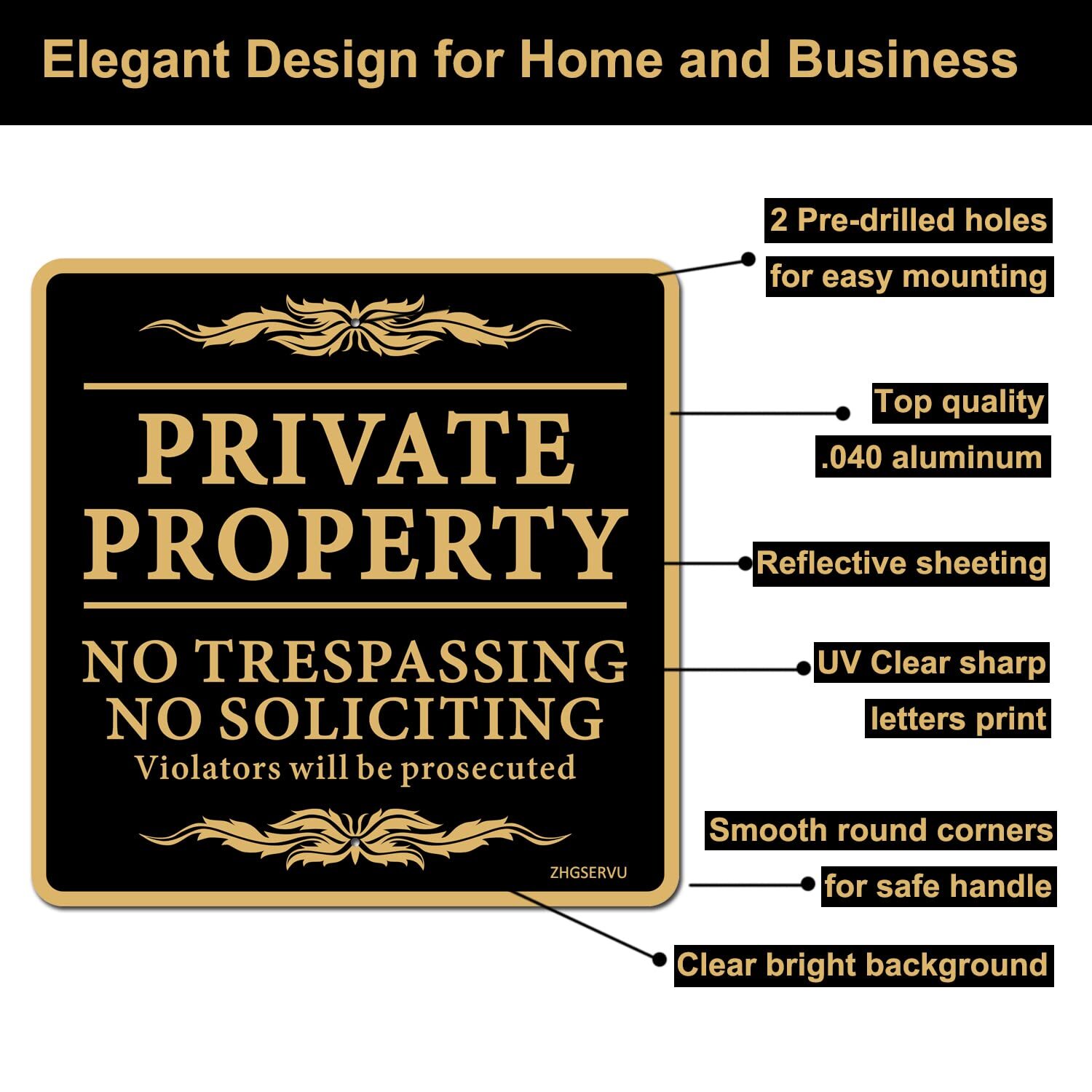 No Trespassing Signs Private Property No Soliciting Warning Sign 12” x 12”