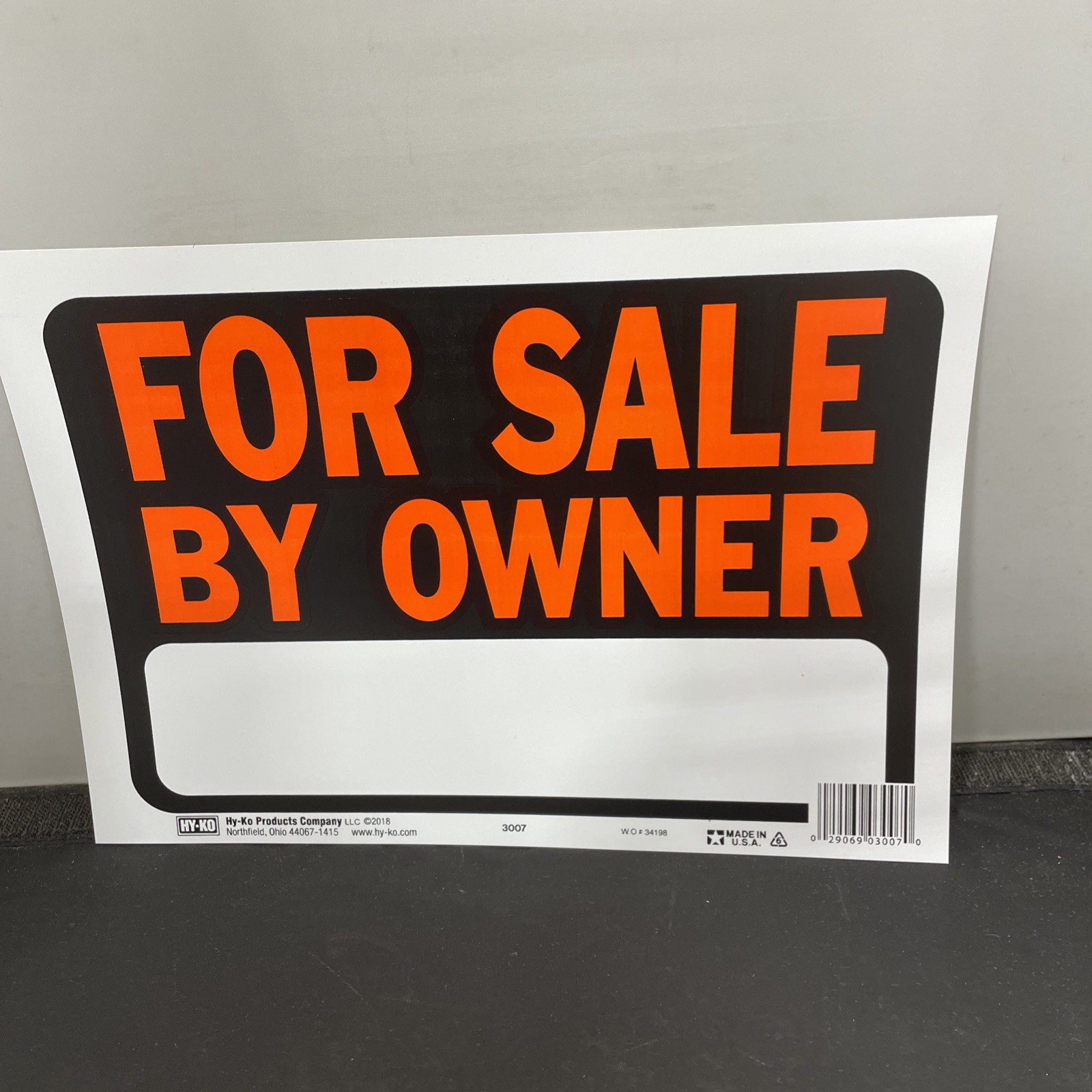 Sign “For Sale by Owner” Orange and Black 8 x 12