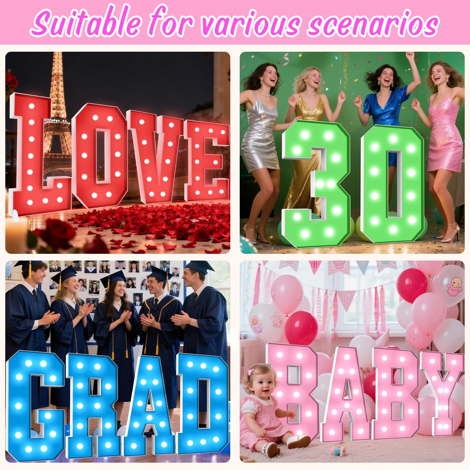 3FT Colorful Marquee Numbers,18-Color Number 6 with Remote Control Large Ligh…