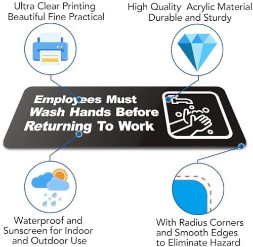 Faittoo Employees Must Wash Hands Before Returning to Work Sign, (4 Pack) 9 x…