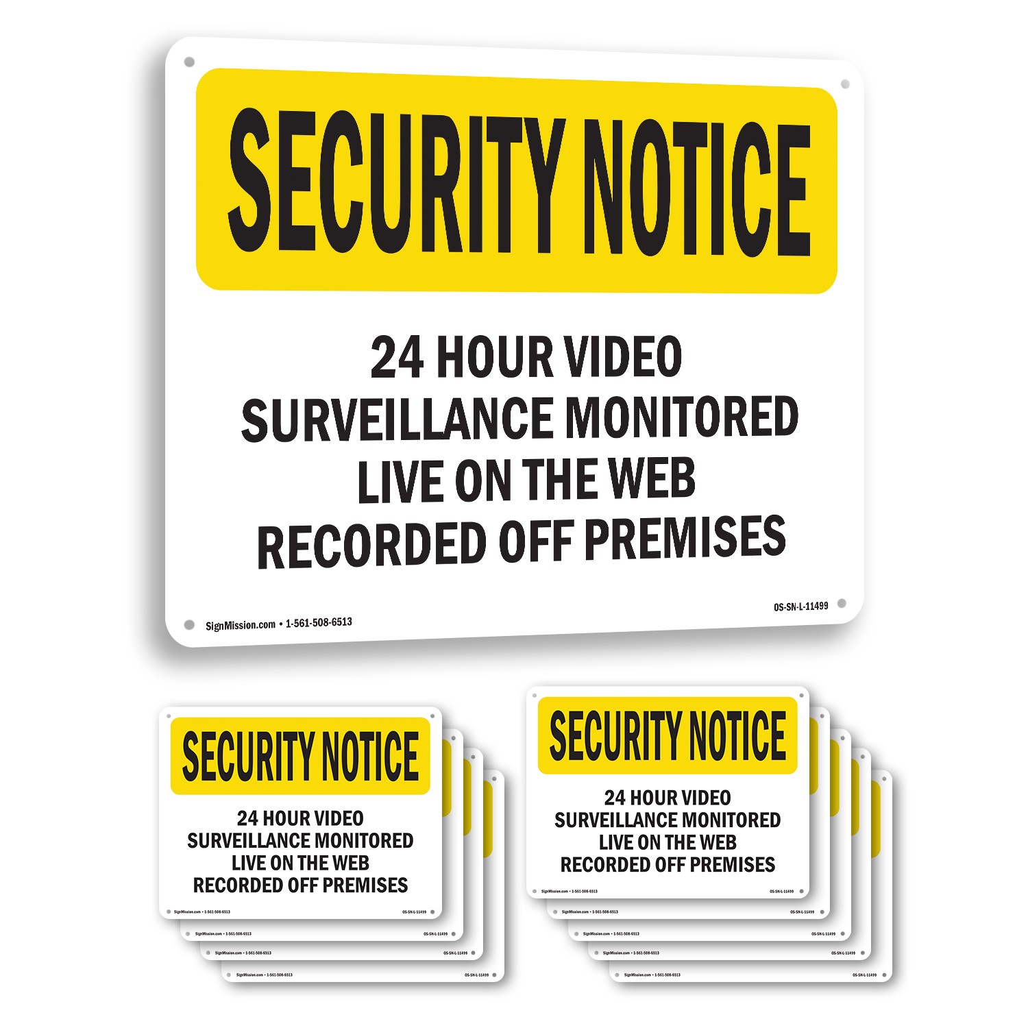 24 Hour Video Surveillance OSHA Security Notice Sign Or Decal – 5 or 10 Pack