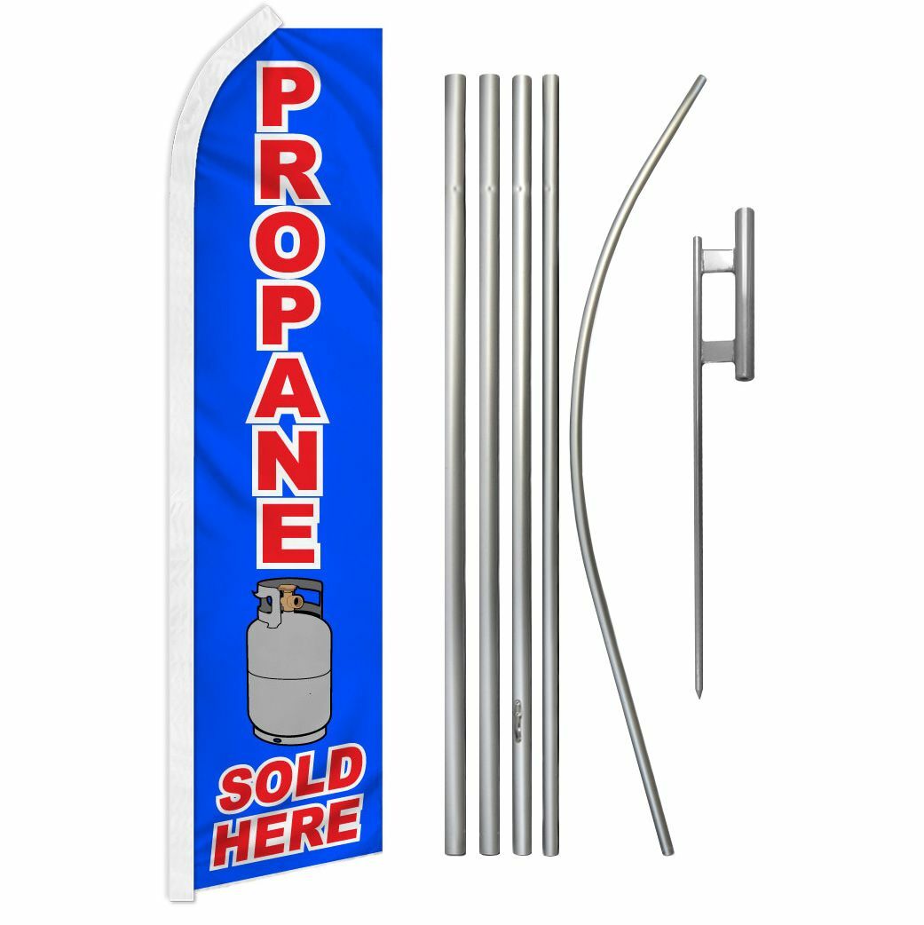 “PROPANE SOLD HERE” Advertising Super Flag & Pole Kit gas