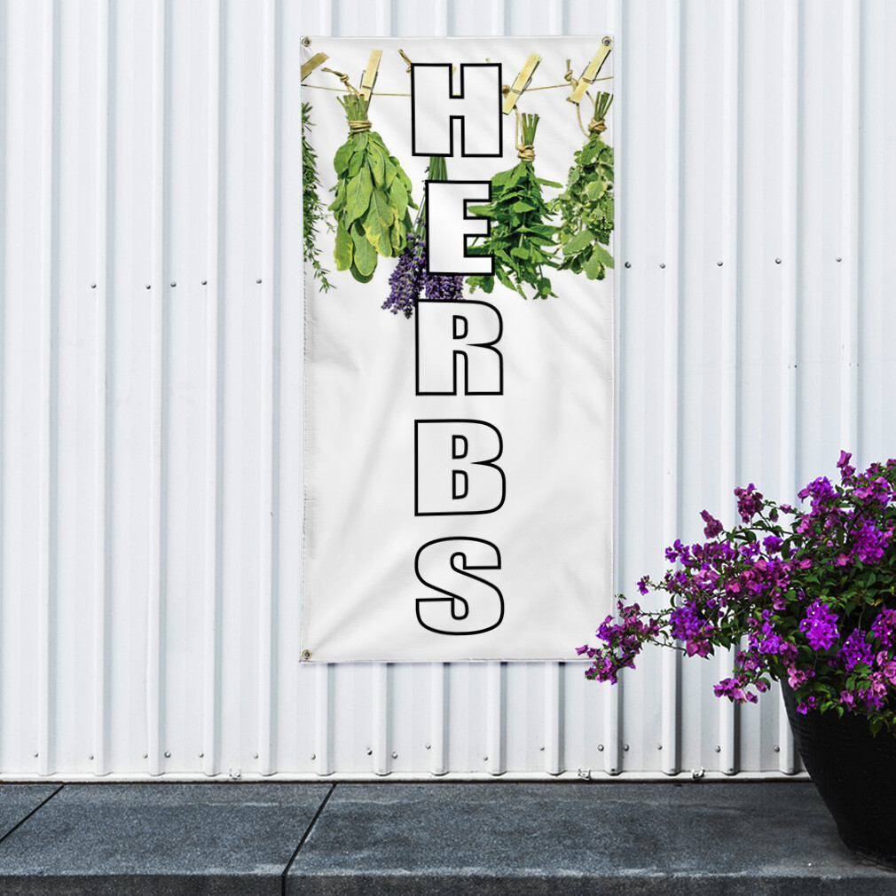 Vertical Vinyl Banner Multiple Sizes Herbs Weatherproof Industrial Yard Signs