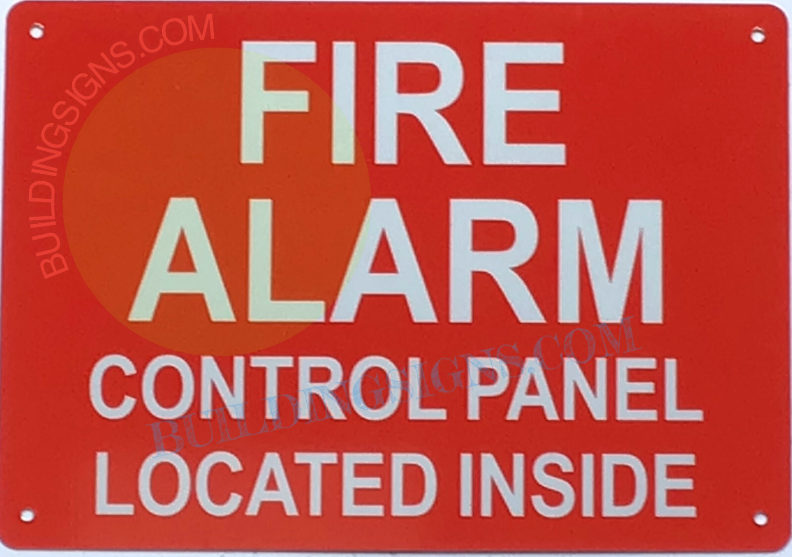 FIRE ALARM CONTROL PANEL LOCATED INSIDE SIGN (7X10, Red, Aluminum)