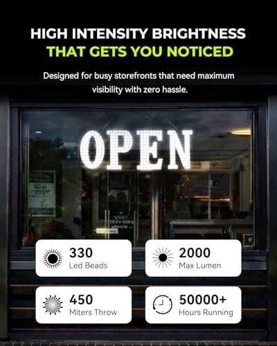 30″x10″ Super Bright LED Open Sign for Business – Unique Design, Hanging Install
