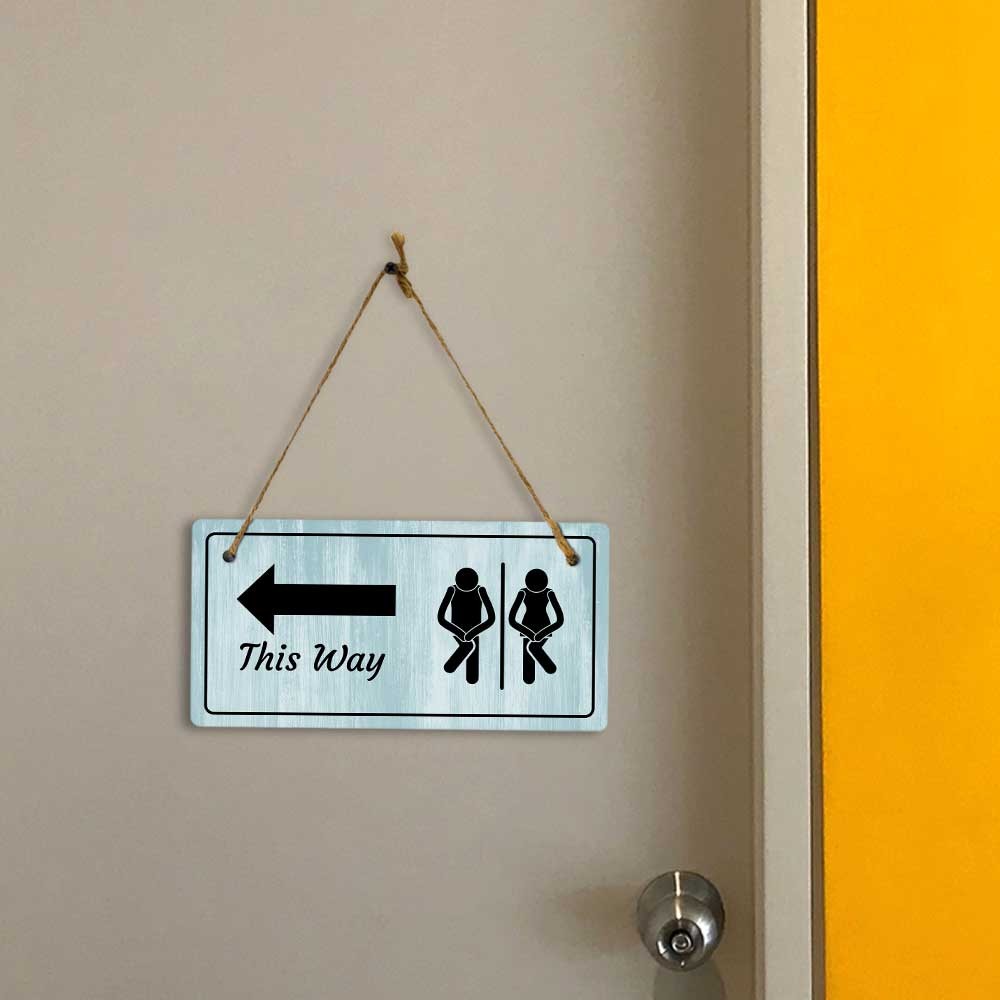 Restroom Signs | Rustic Light Blue Wood 5 x 10″ Hanging Signs