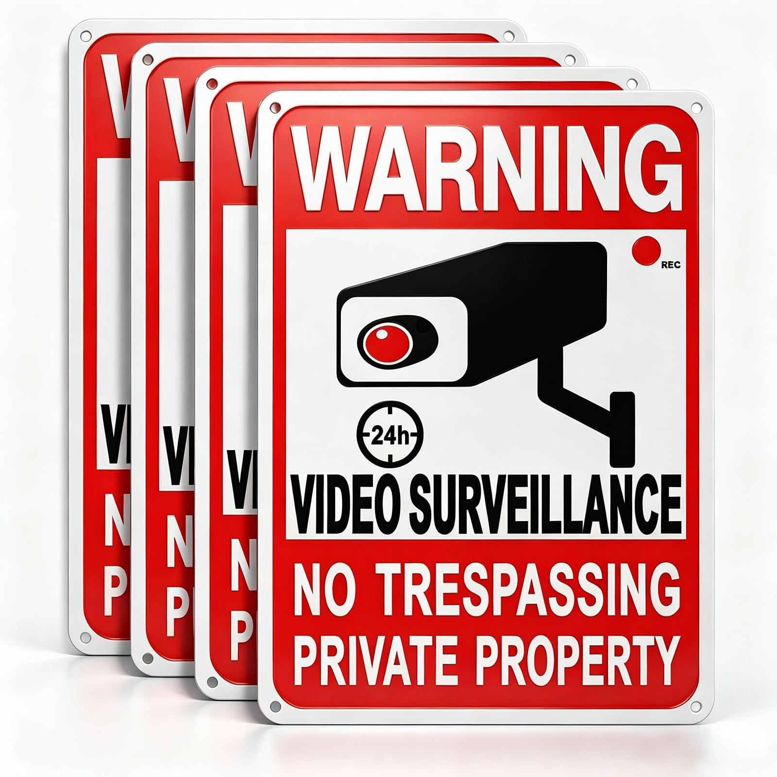 4 Pack Private Property No Trespassing Sign, Rustproof Aluminum 24-Hour Video