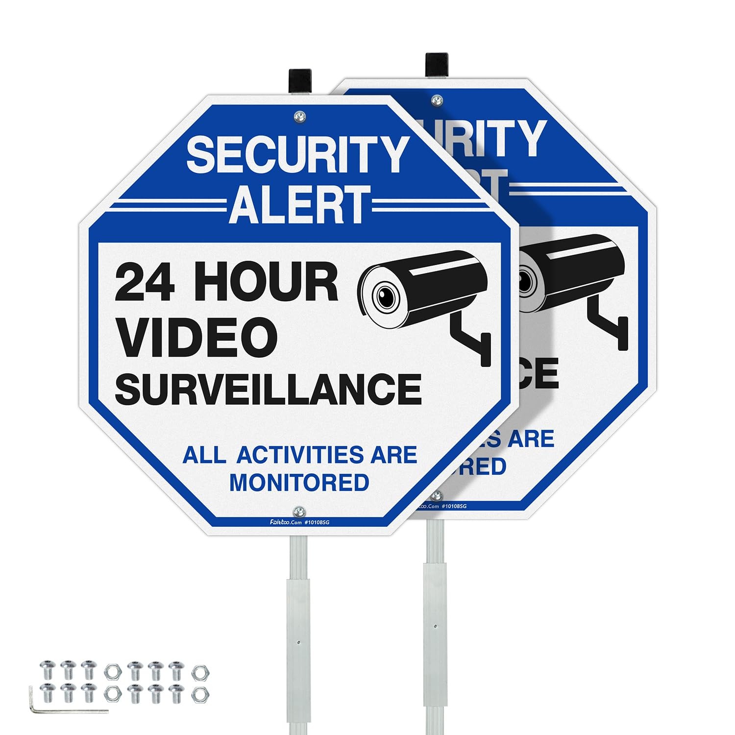 Security Sign Video Surveillance Sign with 42″ Stake, 2Pack 10″x10″ Rust Free…
