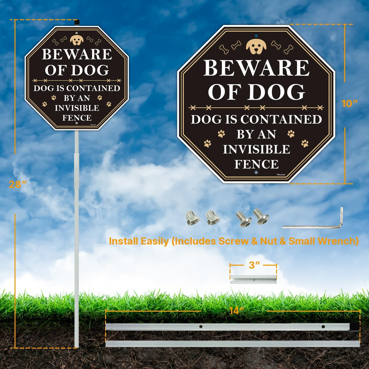 Beware of Dog Is Contained by an Invisible Fence Sign Yard Lawn Home Security