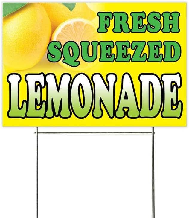 18×12 Inch FRESH SQUEEZED LEMONADE Yard Sign with Stake – yb1s
