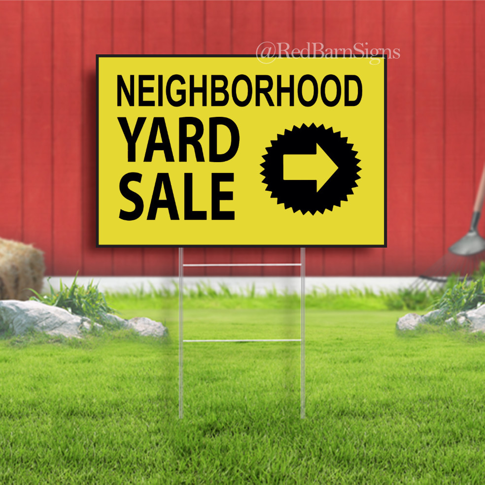 Neighborhood Yard Sale Indoor Outdoor Yard Sign with metal stakes