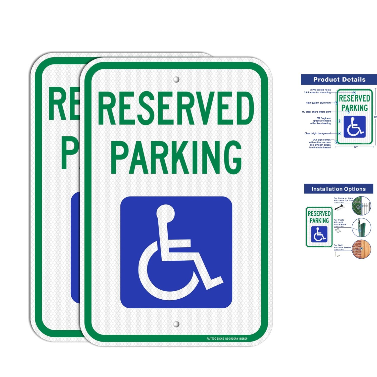 Weather Resistant 2 Pack Reserved Handicap Parking Signs – 18×12 Waterproof