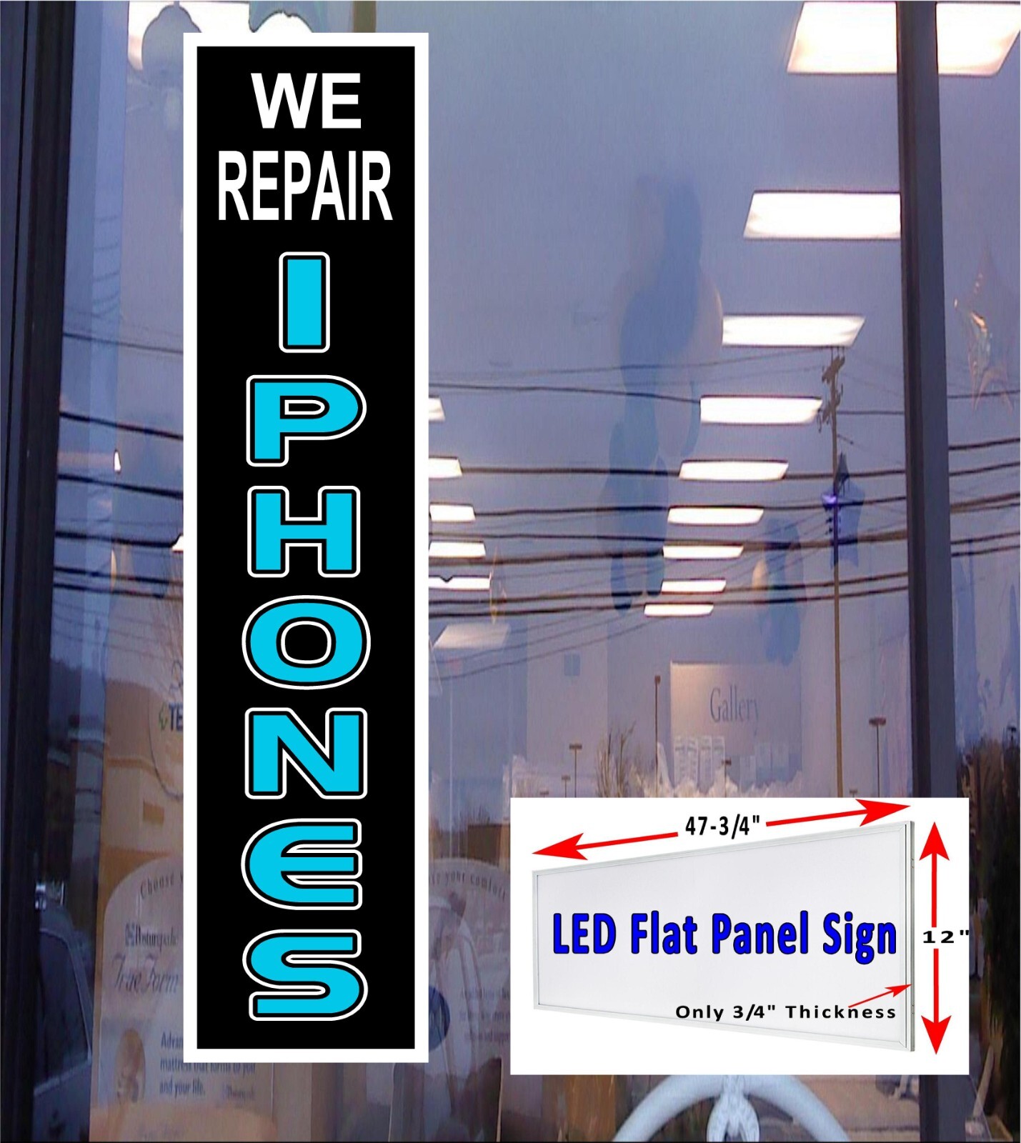 We Repair iPhones Led light box Window Sign 48″ x 12″