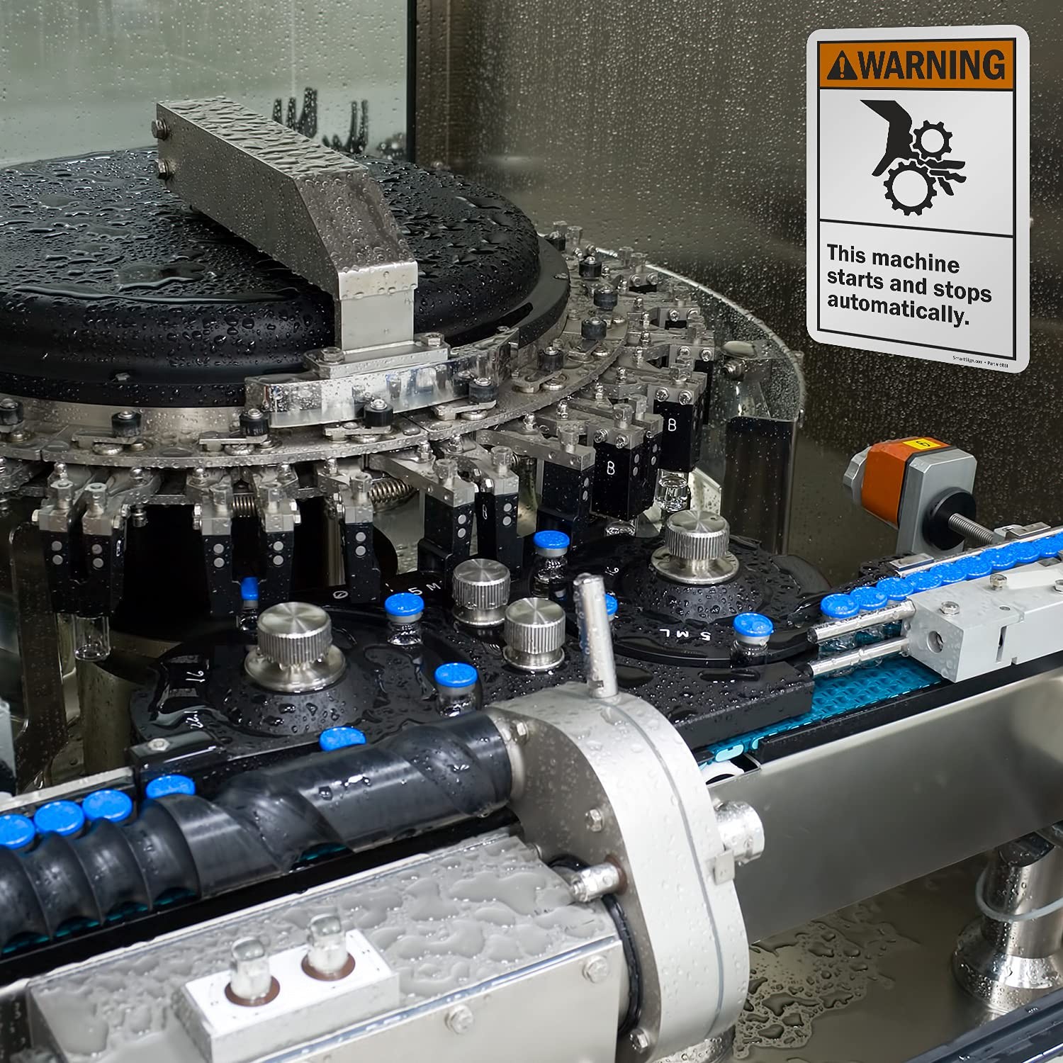 10 x 7 inch “Warning – This Machine Starts and Stops Automatically” ANSI Labe…